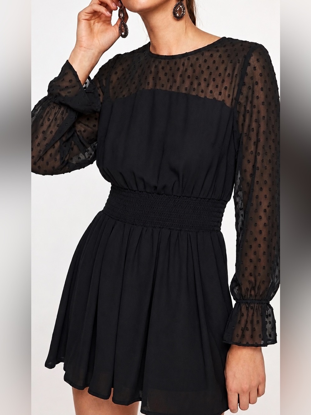 Zara Black Sheer Dot Romper – Size Medium